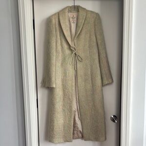 Cream and Green Cape with Tie Closure and Wide Collar